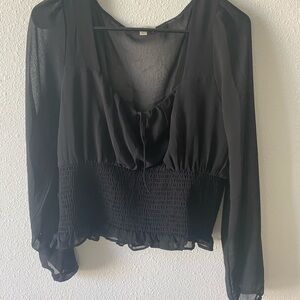 Nine Britton Black Sheer Long Sleeve Blouse